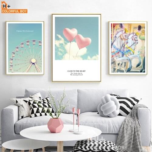 COLORFULBOY Heart Horse Park Wall Art Canvas Painting Nordic Posters And Prints Wall Pictures For Living Room Home Decor