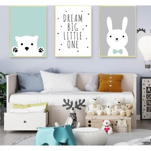 Wall Picture Baby Room Decoration Kawaii Bear Rabbit Canvas Art s Woodland Animal Cartoon Nursery Prints Painting