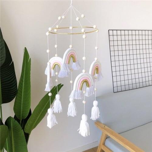Nordic Tassel Rainbow Macrame Wall Hanging Tapestry For Kid Room Boho Style Baby Bed Tent Rainbow Tapestry Hanging Toy Pendant