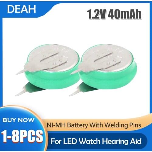 1-8PCS 1.2V 40mAh Ni-MH Rechargeable Battery Button Coin Cell With Welding Pins For Timer LED Calendar Solar Energy Electric Toy