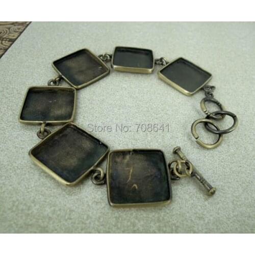 Antique Bronze Brushed Brass Bracelet 18mm Square Bezel Trays Blank Glass Cabochon Bases Cuff Bangle Bracelet Settings Wholesale