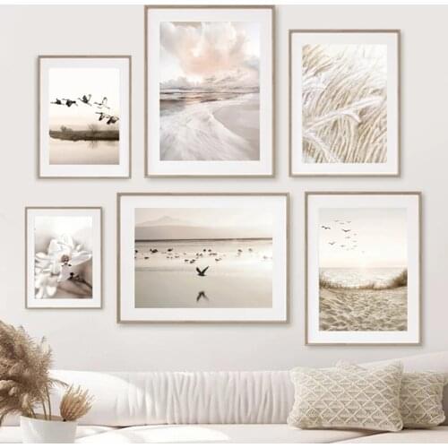 Landscape Art Poster Reed Grass Posters and Prints Bird Painting Plant Wall Paintings Nordic Wall Pictures For Living Room Decor