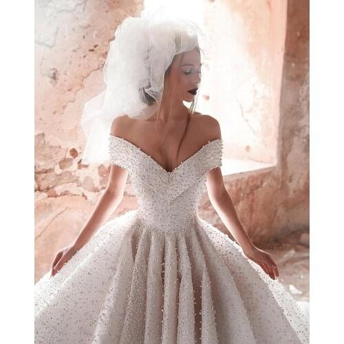 Robe De Mariee Luxurious Big Ball Wedding Dresses Crystal Beads Pearls Wedding Dresses Vestido De Noiva Mariage Bridal Gown