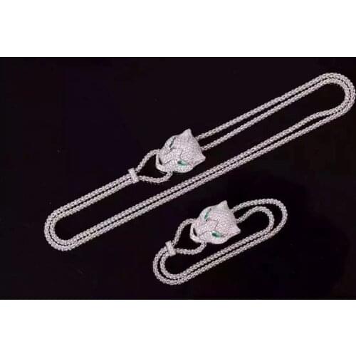 Luxury Brand panthere Jewelry Set For Women zircon cz leopard necklace tiger bracelet green eyes leopard pendant set