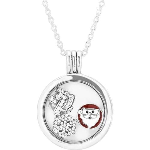 Christmas Gift Medium Floating Locket Silver Pendant and Necklace with Petite Element Pack Charms Silver 925 Original