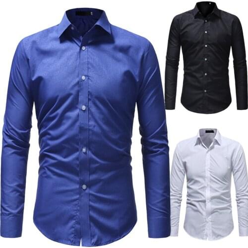 2020 New Fashion Cotton Long Sleeve Shirt Solid Slim Fit Male Social Casual Business White Black Shirt Men Shirts