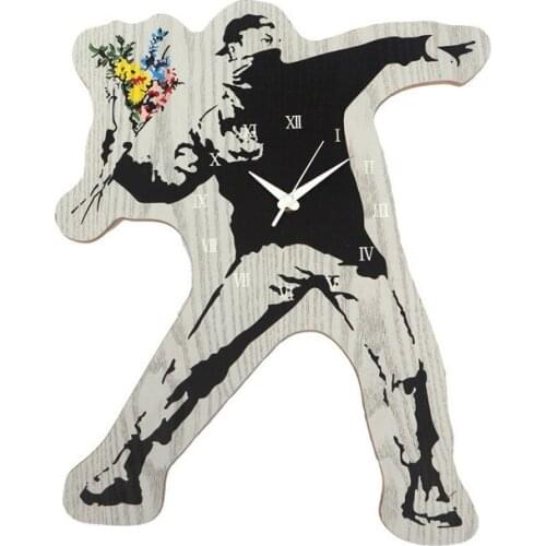 Modern Art Banksy Flower Bomber Balloons Girl Monkey Clock Street Creative Wooden Art&Craft Home Ornaments Christmas Gift