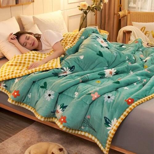 Thick three layer blanket winter coral velvet quilt winter warm bed sheet double crystal velvet nap blanket