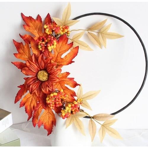 Harvest Festival Simulation Wreath Door Ornaments Autumn Maple Leaves Decorative Door Hanging Rattan Ring Home Decoration