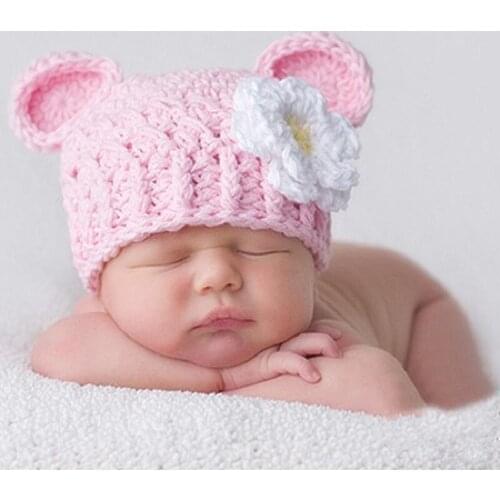 Knit Flower Hat Newborn Photography Props Infant Baby Girl Photo Shoot Crochet Hat Cap fotoshooting Accessories Baby Shower Gift