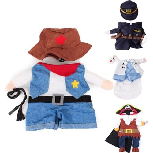 Funny Pet Costume Dog Cat Costume Clothes Dress Apparel Cowboy Doctor Policeman Pirate Style Pet Suit Kitten Cat Halloween Party