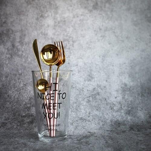 Hot Sale 4 pcs Mirror light Portuguese pink gold Dinnerware 304 Stainless knife fork spoon Cutlery Kitchen Food Tableware Set