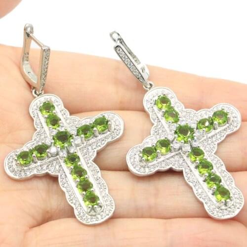 58x19mm Deluxe Long Big Silver Earrings for Women Delicate Fine Cut Created Green Tsavorite Garnet Bridal Jewelry Hot Selling