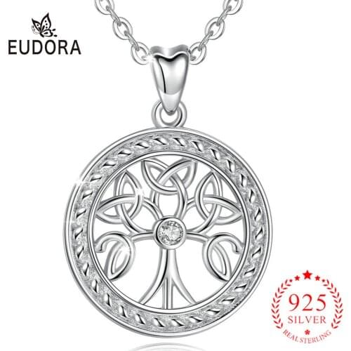 Eudora Genuine 925 Sterling Silver Tree of life Pendant Necklace with CZ Fashion Jewelry for Women Trendy Jewelry with box D110