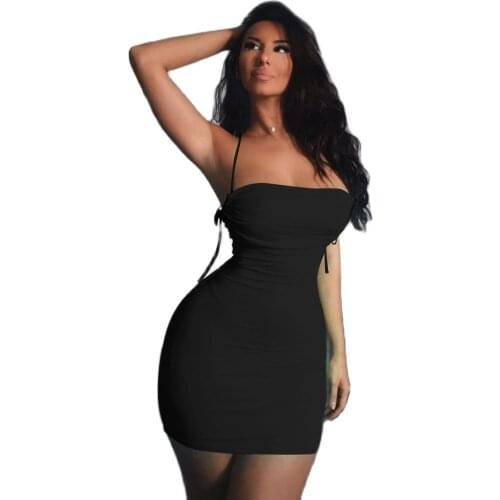 Autumn And Summer Eplosions Sexy Tght Suspender Pleated Dress European And American Nightclub Dress Drop Shipping