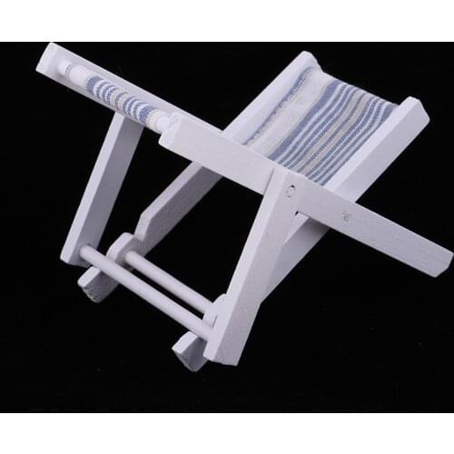 1/6 Dollhouse Wooden Beach Chair, Foldable Chaise Longue Deck Chair, Dollhouse