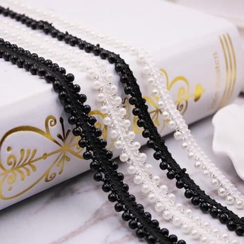 1Yard/Lot Beaded Lace Ribbon Trim African Lace Fabric Embroidered Lace Beaded Fringe Collar Dress Sewing Garment Lace Applique