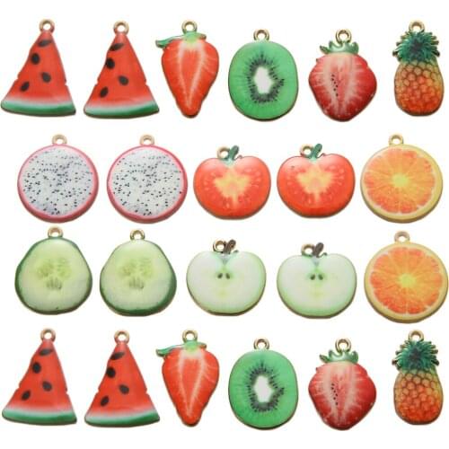 10pcs/lot Cute Fruits Slice Pendants Alloy Enamel Jewelry Making DIY Necklace Bracelet For Teen Girl Handmaking