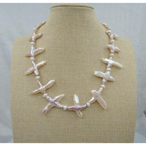 100% NATURE FRESHWATER Baroque CROSS PEARL NECKLACE-good quality