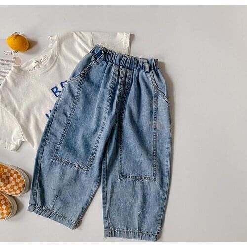 2021 new style girls boys denim long pants summer fashion kids flare pants