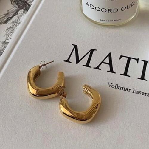 2021 Vintage Tarnish Free Stainless Steel 18K Gold Plated Minimalist Bold Chunky Geometric Square Hoop Earring For Women