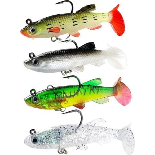 4pc 12.5g T Tail Soft bait Silicone Swimbaits Artificial Bionics Fish Wobblers shad Bass pike Carp Fishing Lure jig head 3D eyes