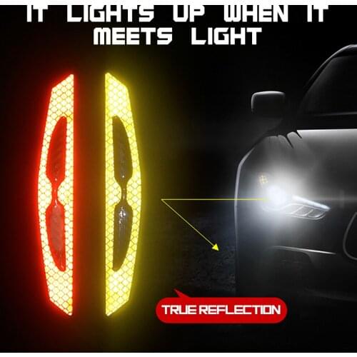 4 Pcs Car Door Reflector Sticker Adhesive Reflective Tape Side Strips Anti-Scratch Strips Exterior Accessories Night Safety Tape