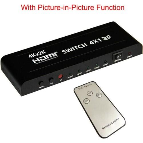 4x1 HDMI Switch 3D Switcher 4K 1080P 4 IN 1 OUT Video Converter with Picture In Picture PIP for PS3 PS4 DVD Laptop PC TO TV HDTV
