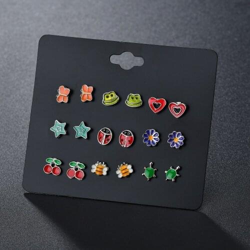 9 Pairs Star Umbrella Leaf Flower Cherry Mushroom Frog Raccoon Owl Animal Plant Stud Earrings Set for Women Girls Ear Jewelry