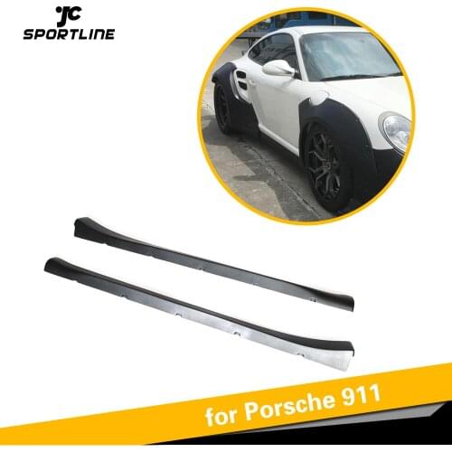 Side Skirts Extension Lip Bumper Aprons for Porsche 911 Turbo 2010 2011 2012 Fiber Glass