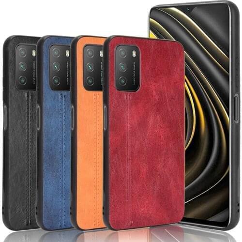 For Xiaomi Poco M3 Case Luxury Calfskin PU Leather lines Hard Back Cover Case For Xiaomi Poco M3 M 3 PocoM3 Full Phone Case