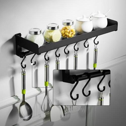 Black space aluminum kitchen rack wall hanging seasoning storage shelf bathroom kitchen appliances organizer mx10141011