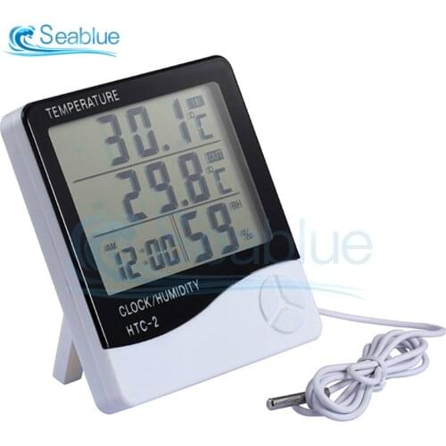 HTC-1 HTC-2 LCD Digital Temperature Humidity Meter C/F Thermometer Hygrometer Weather Station Alarm Clock Home Indoor Outdoor