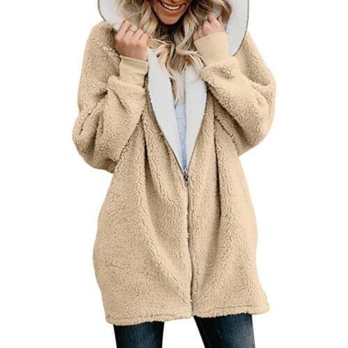 Elegant Faux Fur Coat Female Plush Overcoat Pocket Casual Hooded Outwear Women Autumn Winter Warm Soft Zipper Fur Jacket