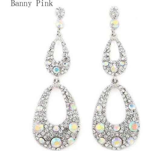 Elegant Full Rhinestone Pendant Studs Earrings For Party Luxury Crystal Water Drop Post Earring Fashion Bridal Jewelry Pendietes