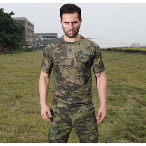 Men Round Neck Short Sleeve T-shirt Light Breathable Quick-drying Military Tactical Male Outdoor Trekking Camping Climbing Shirt