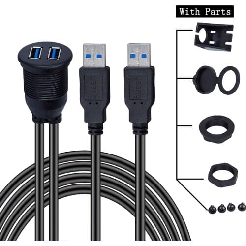 2M Dual USB Socket Extension Cable Car USB 2.0 Port Male to Femal Cable Mount Dual USB Adapter Dashboard Pan for Car Motorcycle