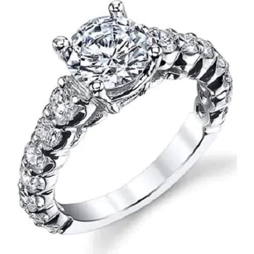 Huitan Newly Women Engagement Rings Silver Color Brilliant Crystal Cubic Zirconia Female Classic Wedding Bands Eternity Jewelry