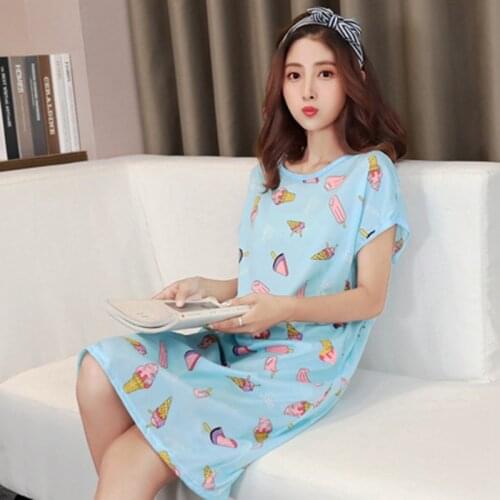 2019 Cute Cartoon Print Nightdress Girls Summer Loose Comfortable Milk Silk Home Leisure Pajamas