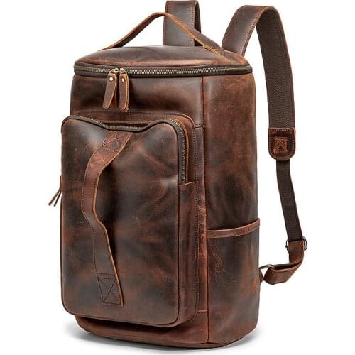 Genuine Leather Men Casual Large Backpack Outdoor Travel Bag