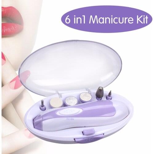 Nail Art Drill Kit Electric File Grinder Buffer Manicure LED Light Nail Polishing Machine Manicure Pedicure Function 6 In 1
