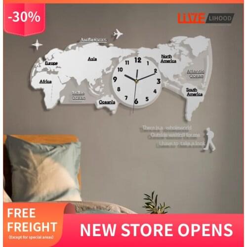 Punch-free World Map DIY Acrylic Sticker Wall Clock Mute Modern Self-adhesive Design Clock Personality Home Clock