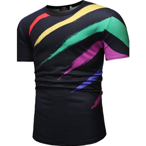 2021 New best-selling mens summer cotton round neck rainbow printing casual short-sleeved T-shirt