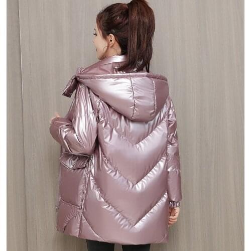 2021 New Winter Glossy Down Jacket Parka Women Long Warm Winter Jackets Female Hooded Cotton Coats Thicken Warm Overcoat Zipper