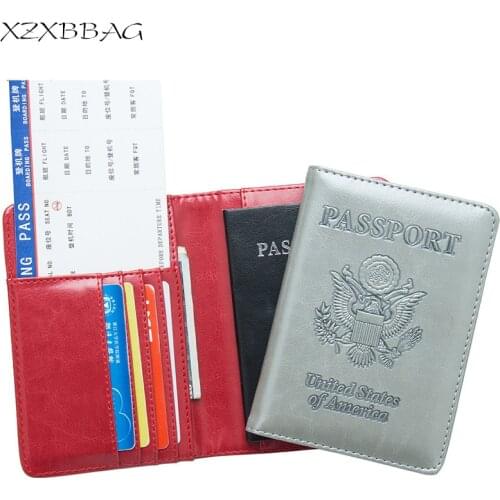 XZXBBAG PU Leather United States Passport Cover Unisex Passport Card ID Holders Travel Document Organizer Passeport Pouch RFID