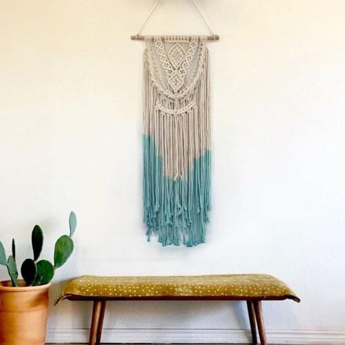 Hanging Ornament Nordic Handmade Macrame Decoration Blue Dyed Bohemia Handcraft Tassel Tapestry Background Wall Craft