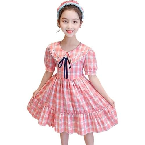 Teenage Girls Dress Plaid Pattern Girls' Dresses Big Bow Child Dress Summer Clothes For Girls 6 8 10 12 14