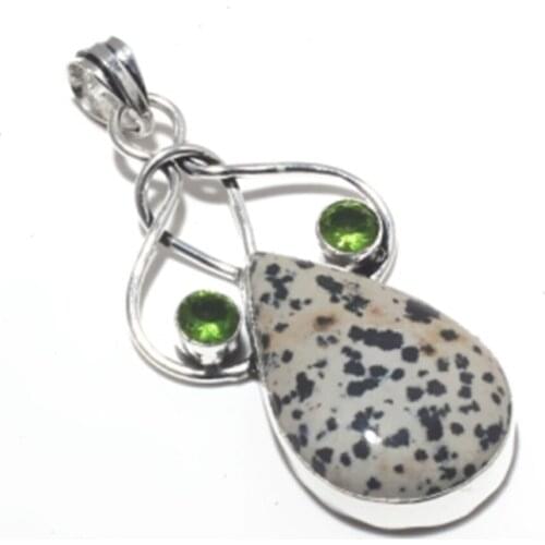 Genuine Dalmation Jasper Pendant Hand made Women Lady Fine Jewelry gift, 65 mm, P9681
