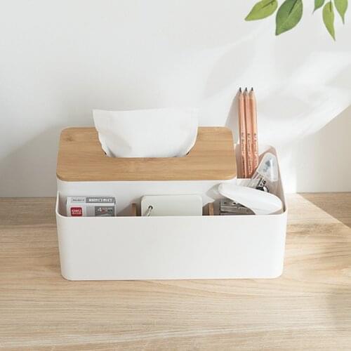 Simple Tissue Box Home Multi-Function Storage Living Room Coffee Table Bamboo Wooden Napkins Plastic Holder Case Desktop Durable