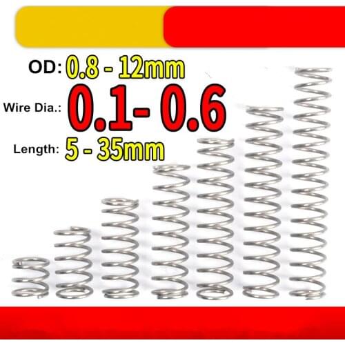 15Pcs Stainless Steel compression Pressure springs Y type 0.4mm Wire Diameter return spring bolt 2-4.8mm OD 6-18MM Length